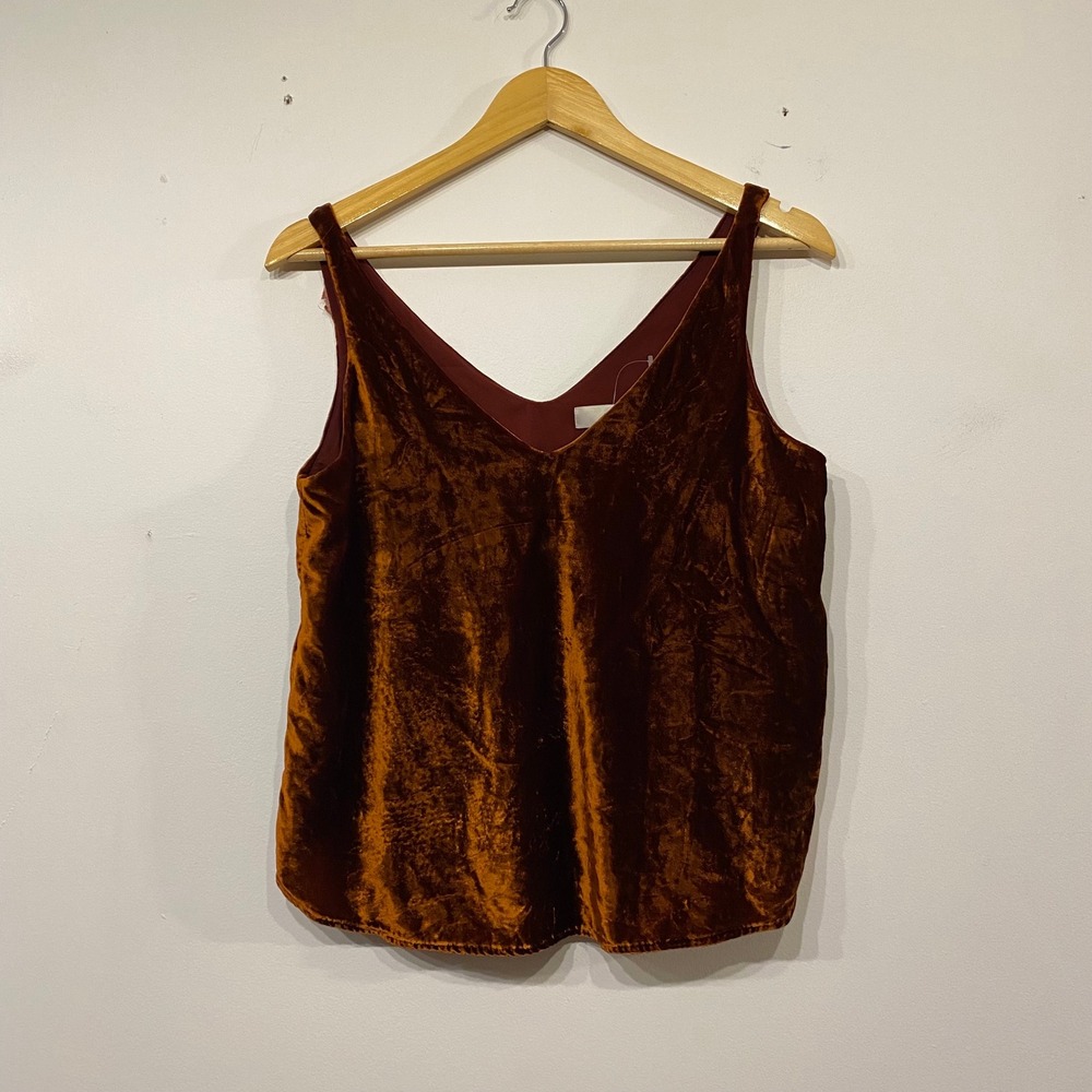 Loft Petites Burnt Orange Velvet V-Neck Camisole Tank Top SP Rust